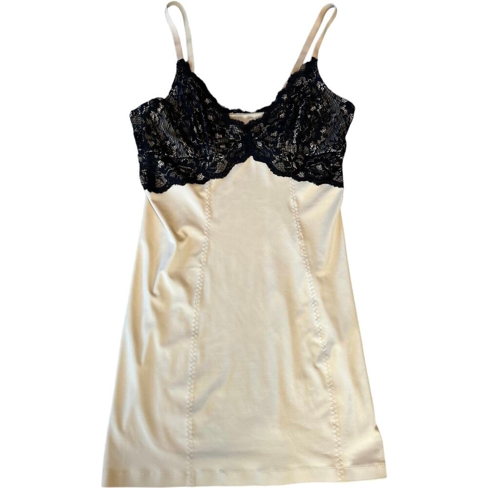 EUC Skweez Couture Mini Dress Slip Lace Bust Spaghetti Straps Cream Black M